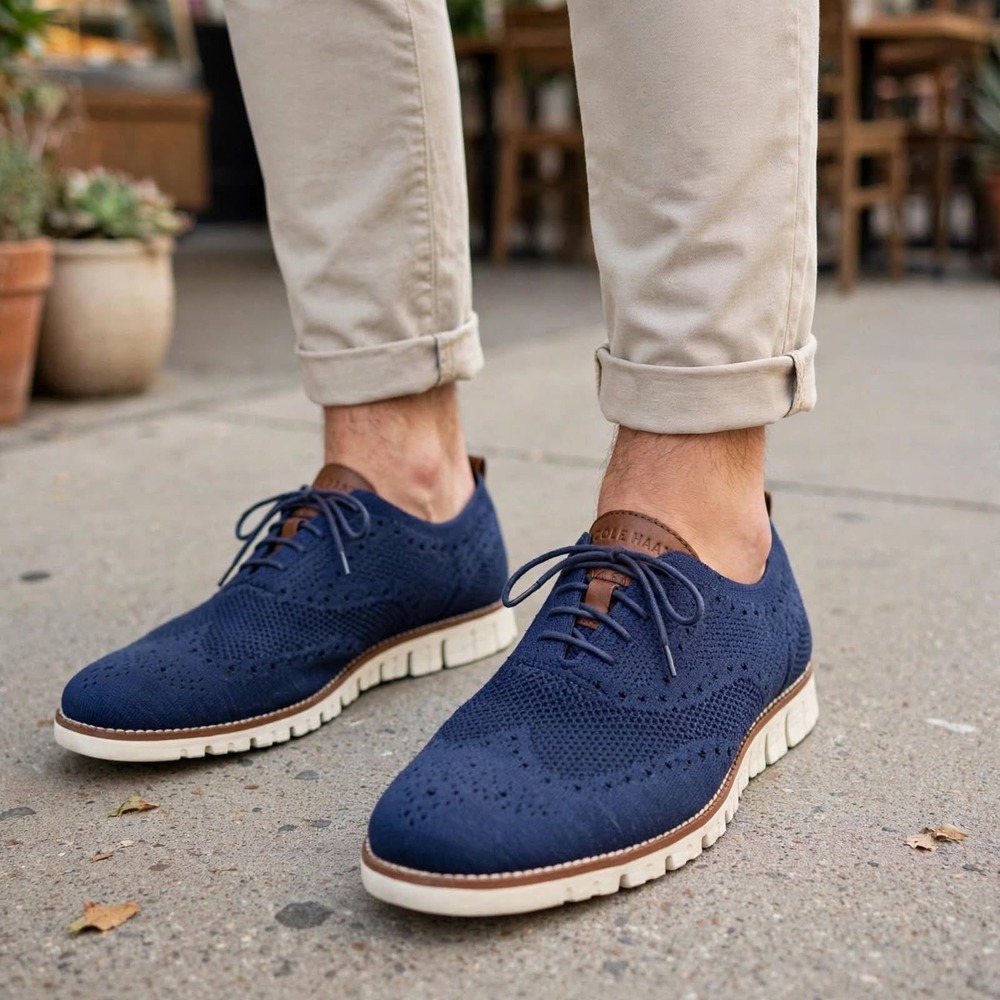 Cole Haan 2.ZeroGrand Stitchlite Laser Wingtip Oxford Navy Blue C24947 Mens 12 M